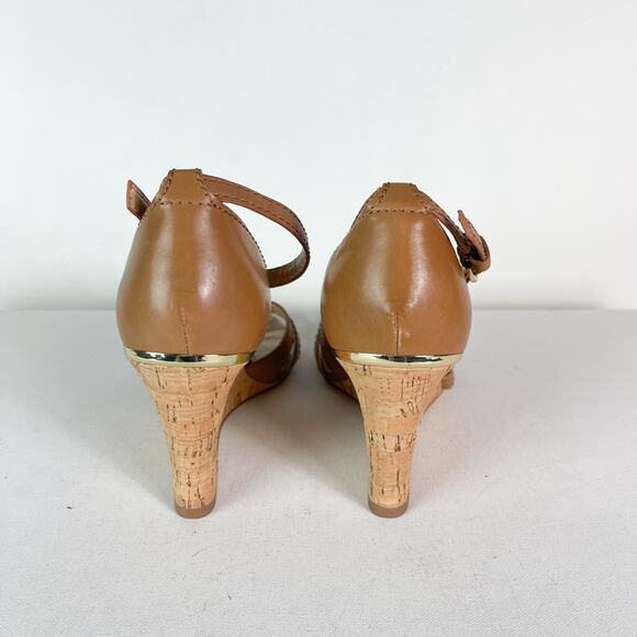 Nine West NWOB Lilly Leather Cork Wedge Comfort Sandals Brown Size 9.5 - Picture 5 of 9
